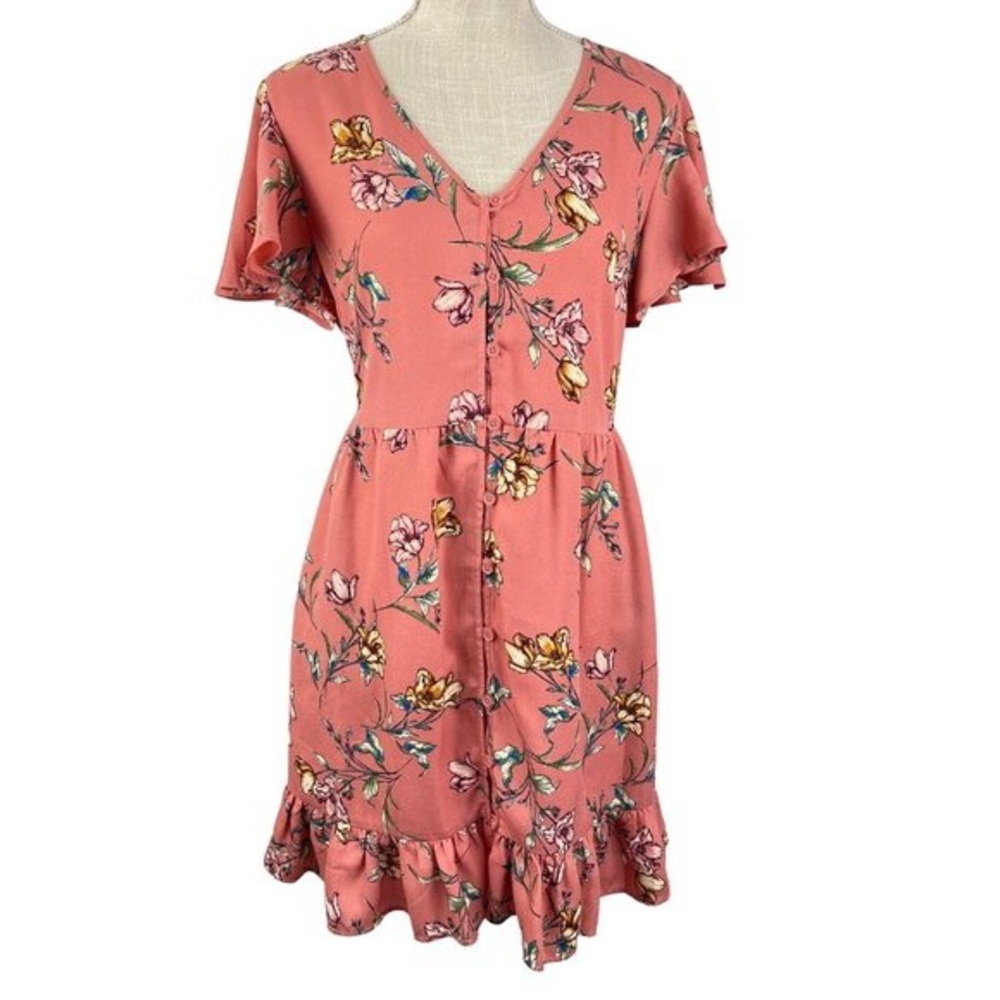 Xhilaration Floral Print Short Sleeve V-Neck Button-down Dress Size XL